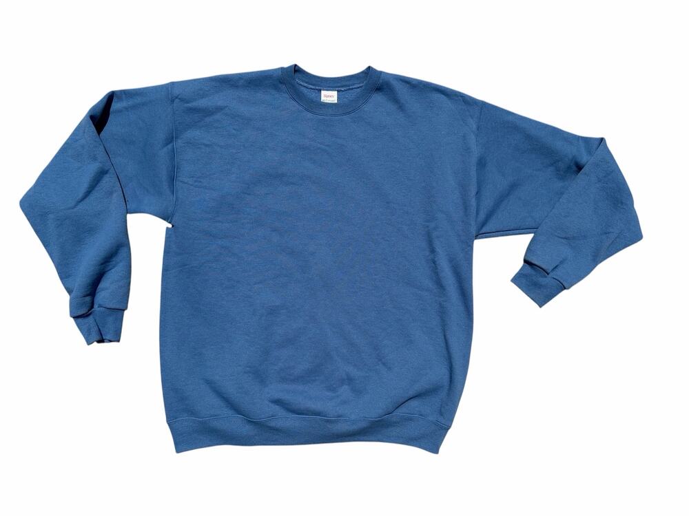 Hanes EcoSmart Mens Womens Unisex Blue Crewneck Cotton Blend Sweatshirt Sz L